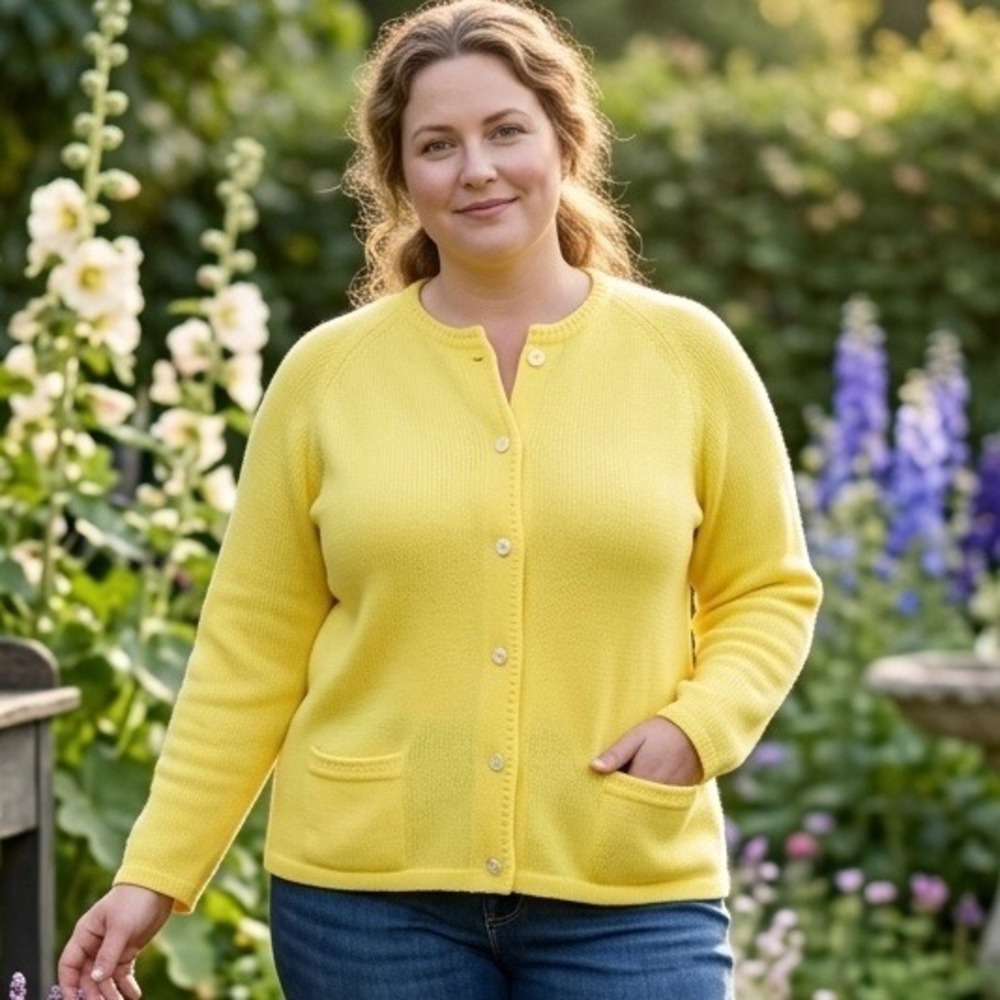 Lady Shannon Vintage 60s Yellow Button Front‎ Cardigan Sweater XL Raglan Japan